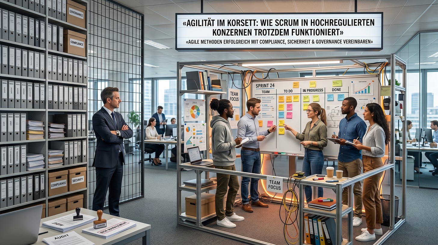 Scrum in regulierten Unternehmen scheitert selten an der Regulierung, sondern am Missverständnis darüber. So vereinst du Agilität und Compliance.