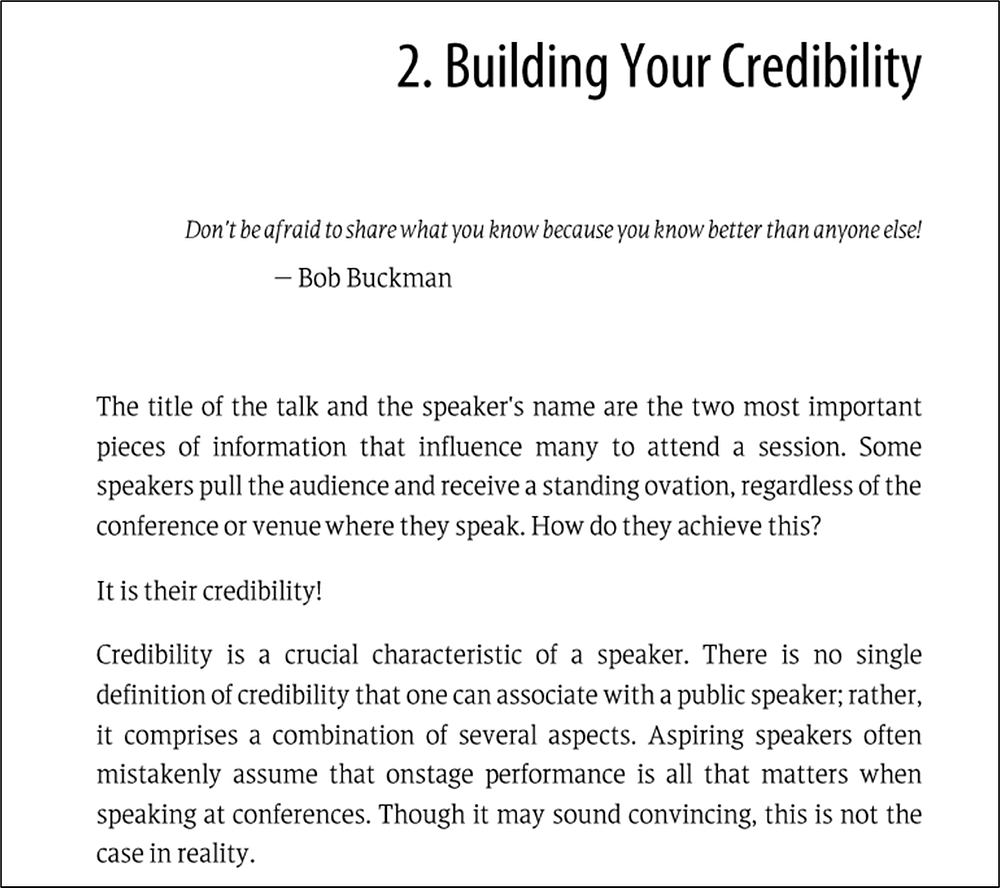 The initial couple of paragraphs from the second chapter of the book “Speak Effectively At Conferences.”