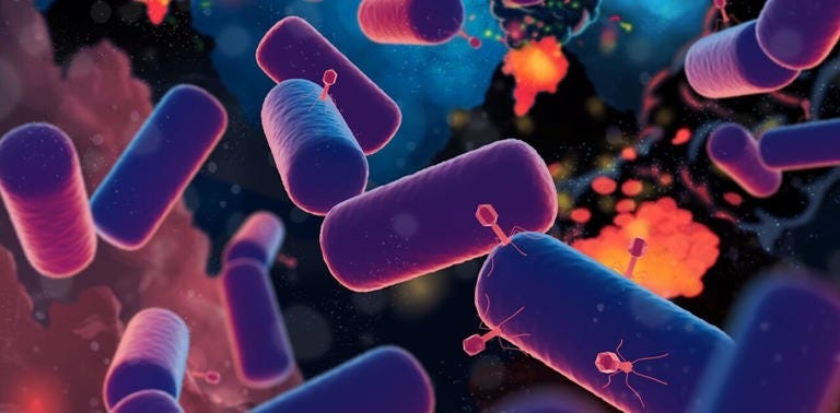 A digital representation illustrating LUCA under attack from early viruses even over 4 billion years ago. Science Graphic Design/University of Bristol