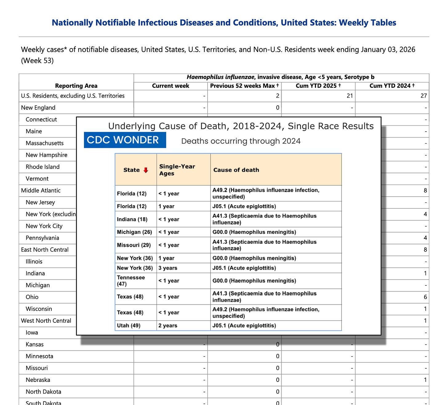 Kids are once again dying with Haemophilus influenzae type b infections when they develop epiglottitis, meningitis, pneumonia, and/or septicemia. 