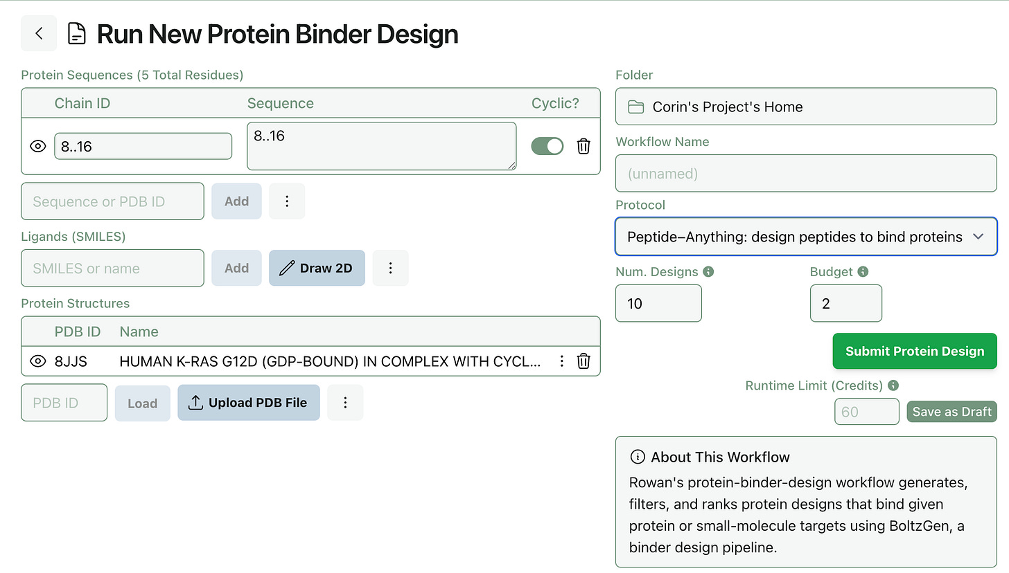 Protein binder design interface