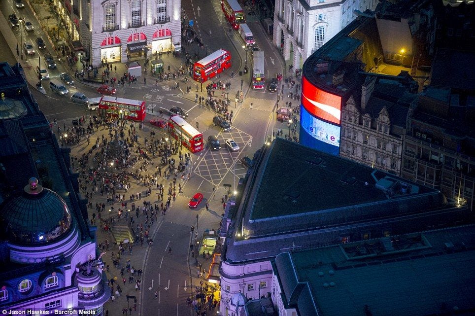 Britain from above: Aerial shots show off the beautiful colours of the UK  from the sky at dusk | London, Sky london, London night