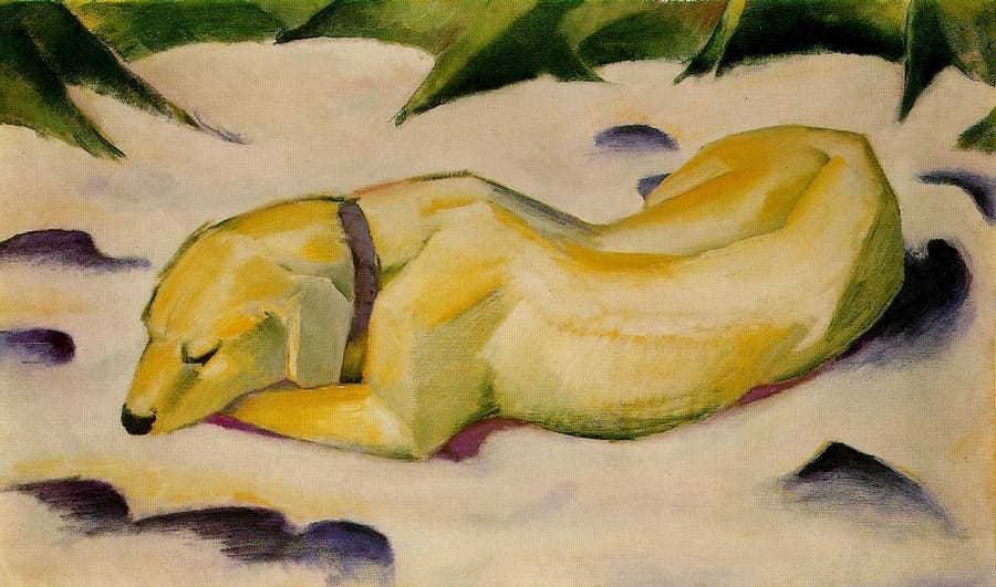 Franz Marc, 'Dog Lying in the Snow', 1910-11, Städel, Frankfurt. Photo public domain