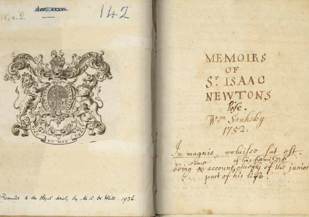 William Stokeley, Memórias de Isaac Newton 1752 William Stokeley, Memórias de Isaac Newton 1752