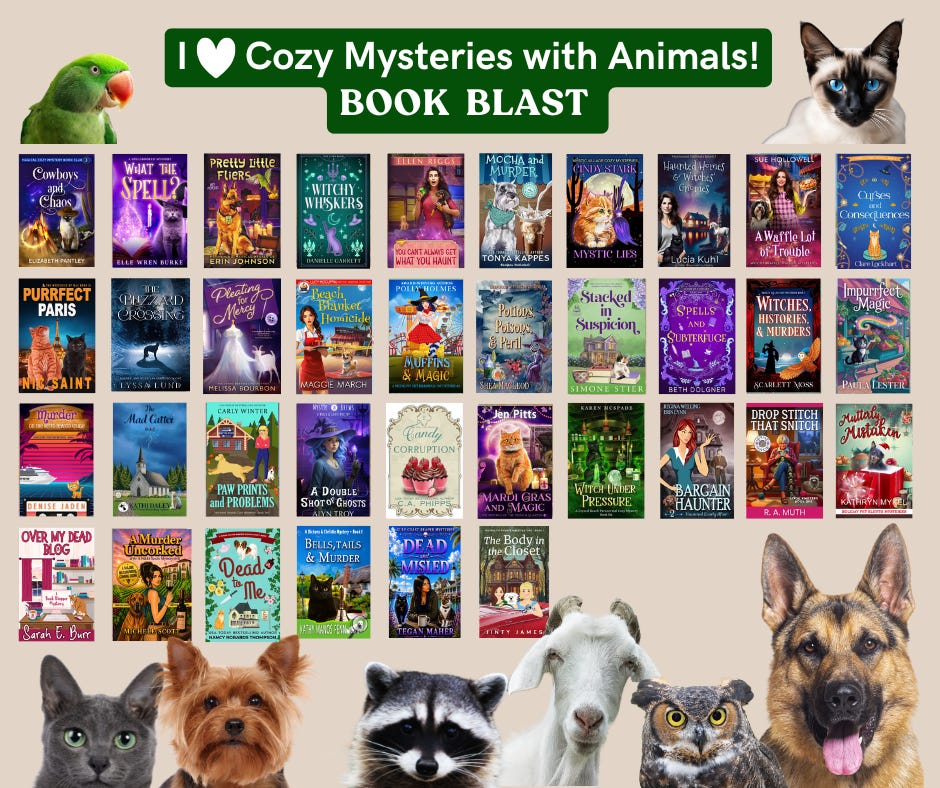 I Love Cozy Mysteries with Animals Book Blast showing covers