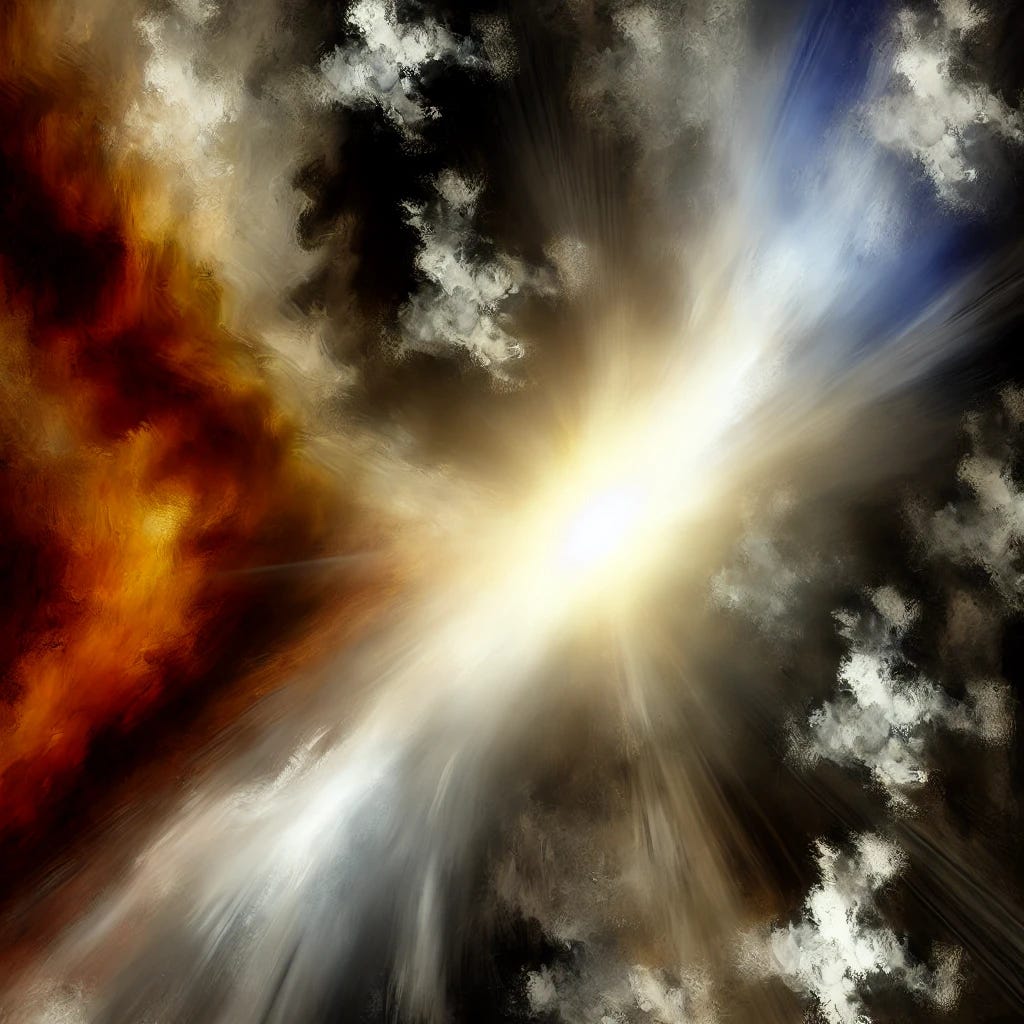 A visually striking oil painting with dark and foreboding tones, depicting an abstract representation of a battle between light and darkness. The imagery is dominated by swirling clouds of dark smoke contrasted against streaks of radiant light breaking through, representing truth and justice. This artistic composition should feel dynamic and emotionally charged, with the light gradually pushing back the dark chaos, hinting at hope and resistance, but without showing any human figures or text. A visually striking oil painting with dark and foreboding tones, depicting an abstract representation of a battle between light and darkness. The imagery is dominated by swirling clouds of dark smoke contrasted against streaks of radiant light breaking through, representing truth and justice. This artistic composition should feel dynamic and emotionally charged, with the light gradually pushing back the dark chaos, hinting at hope and resistance, but without showing any human figures or text.