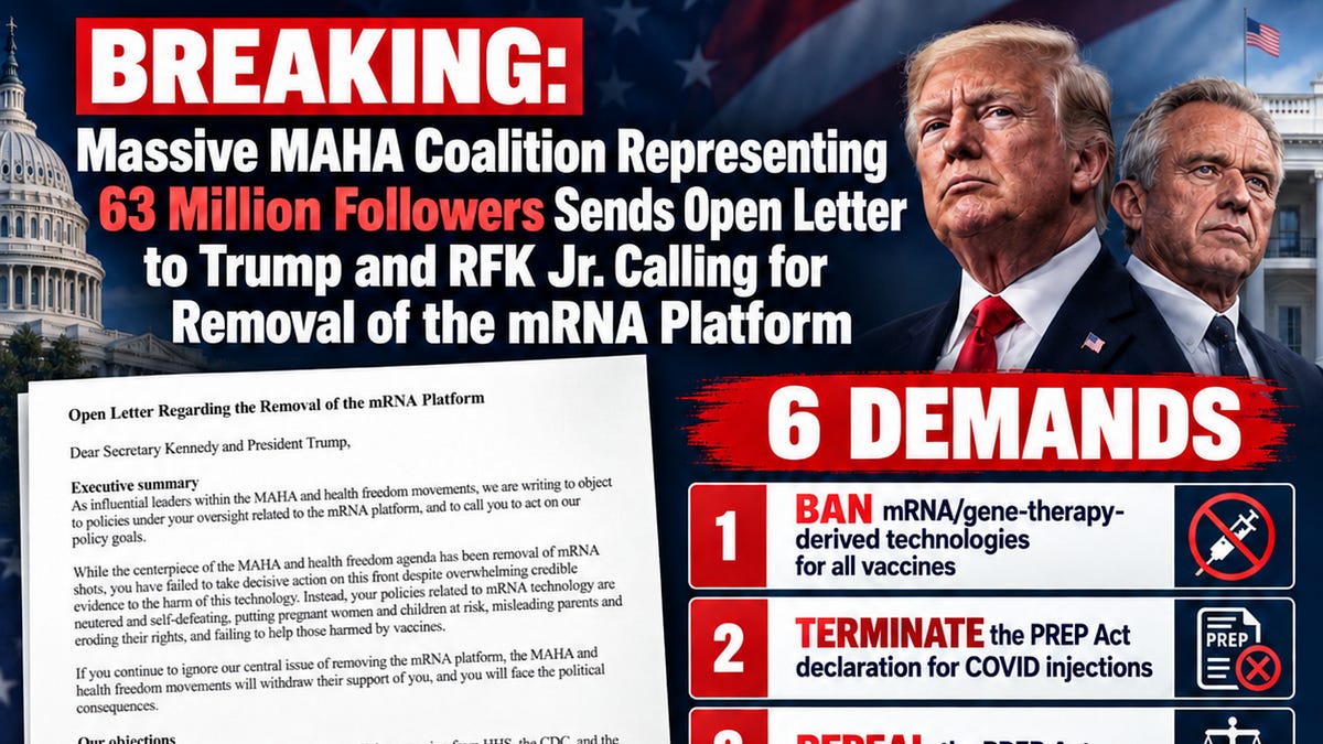 BREAKING: Massive MAHA Coalition Representing 63 Million Followers Sends Open Letter to Trump and RFK Jr. Demanding REMOVAL of the mRNA Platform