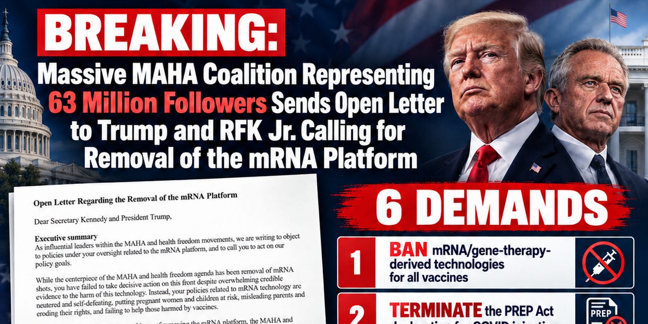 BREAKING: Massive MAHA Coalition Representing 63 Million Followers Sends Open Letter to Trump and RFK Jr. Demanding REMOVAL of the mRNA Platform