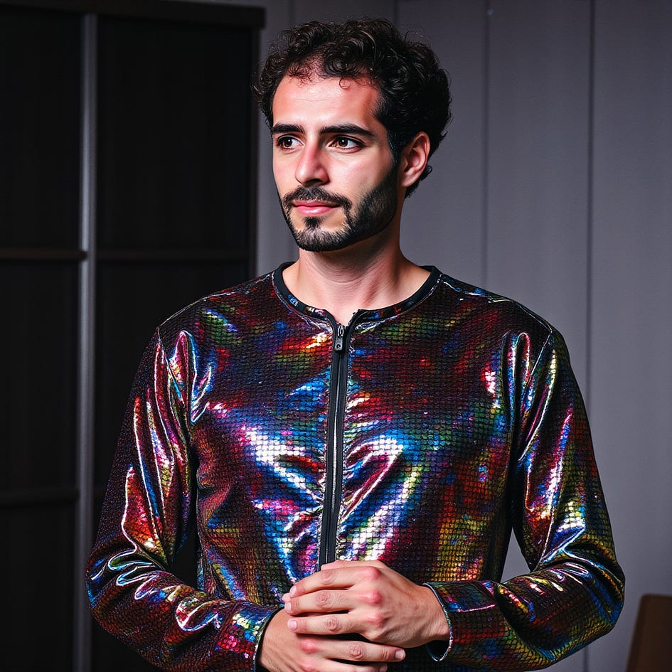 An AI generated image of me with colorful clothes