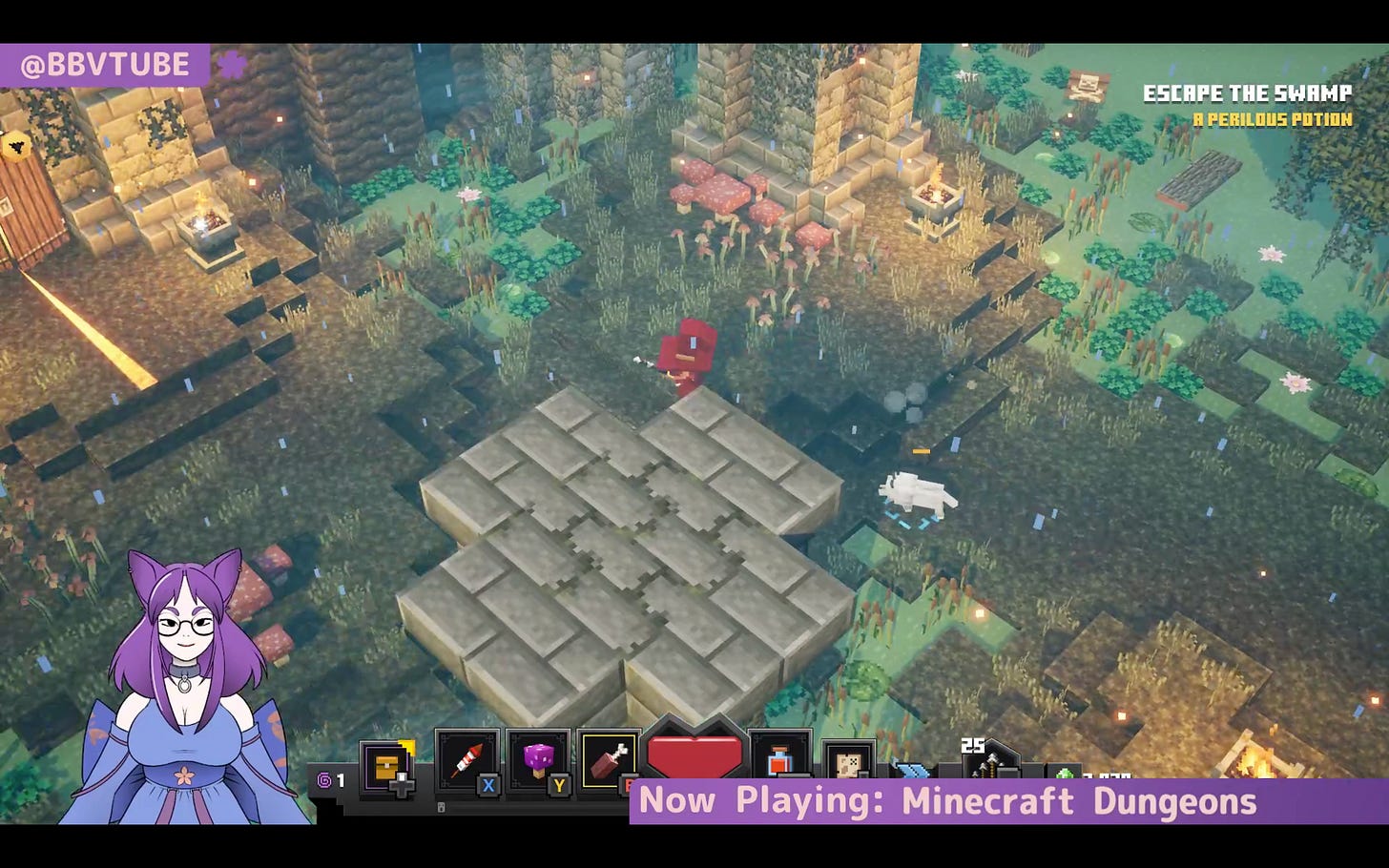 A screencap of Minecraft Dungeons set in a swap.