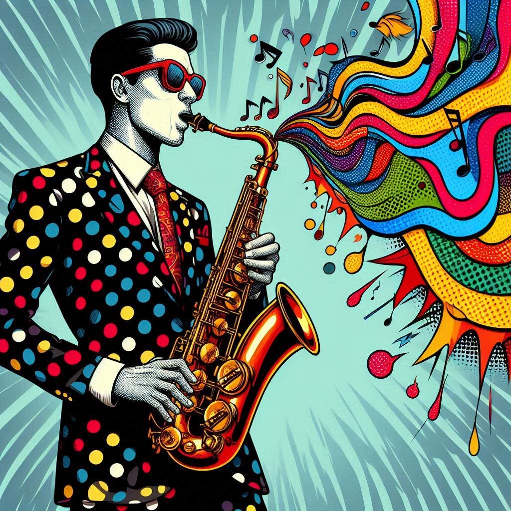 a saxophonist in the style of roy lichtenstein
