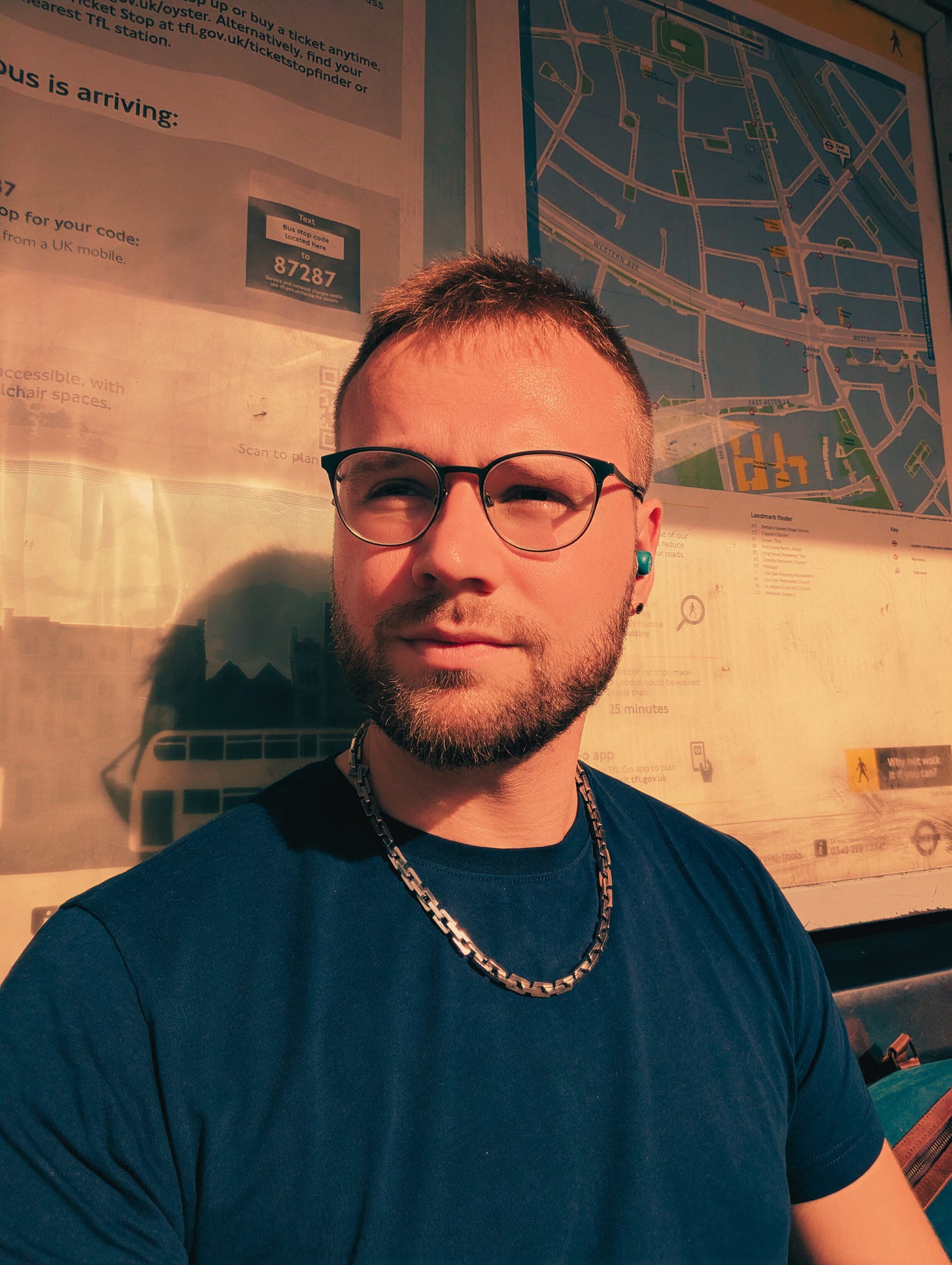 Author Stuart Found at a London bus stop in September 2025  Never Lost Letters by Stuart Found