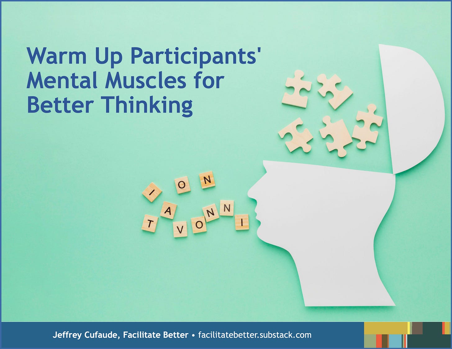 solid white outline drawing of a head cracked open at the top with a few puzzle pieces dropping inside it and Scrabble titles for the word innovation clustered around the mouth