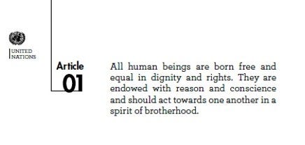 Alt text: Article 1. All human beings are born free and equal in dignity and rights. They are endowed with reason and conscience and should act towards one another in a spirit of brotherhood.