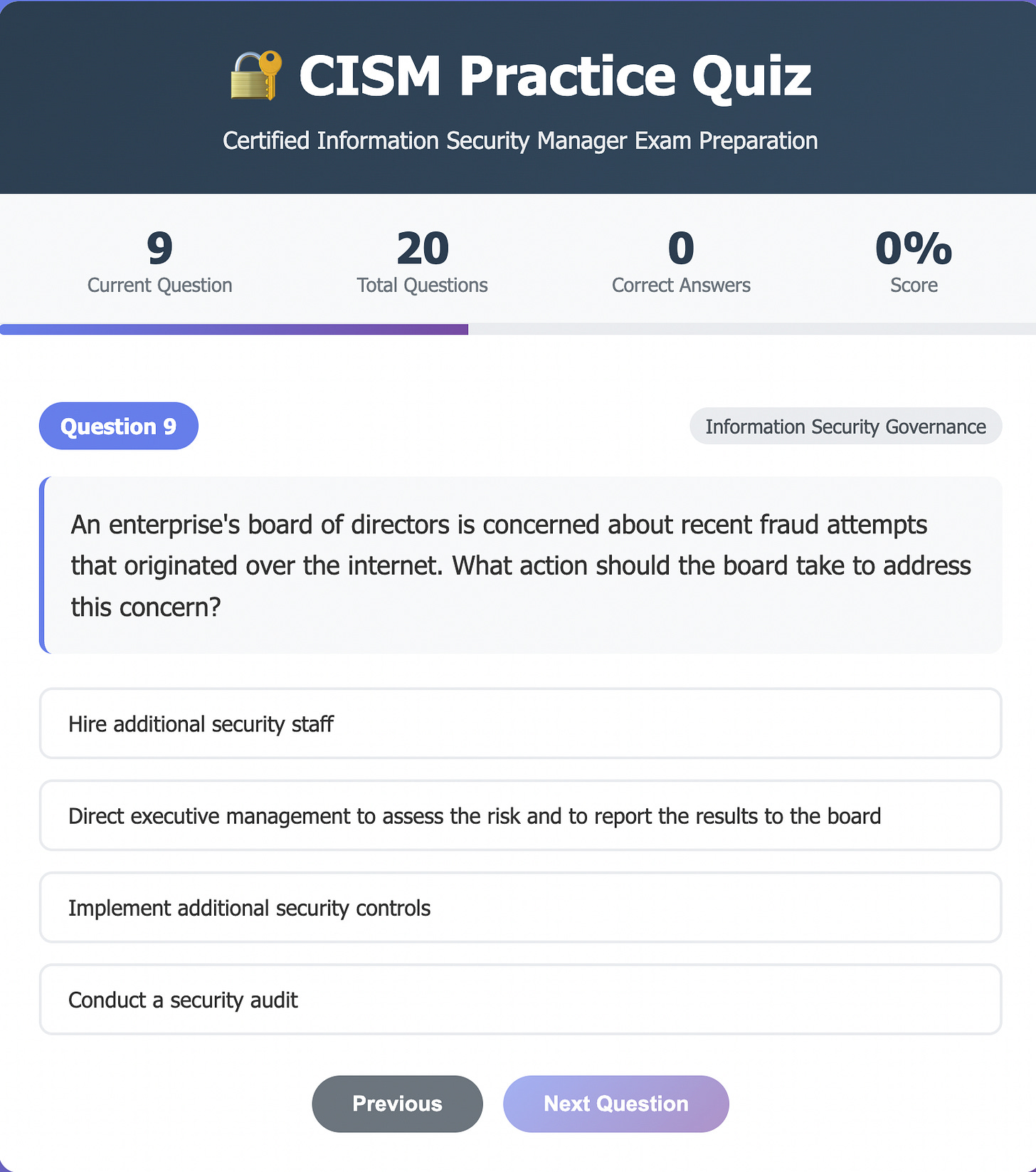 Claude AI CISM practice quiz