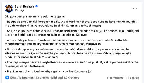 Reagimet e Berat Buzhales dhe Parim Ollurit në Facebook.