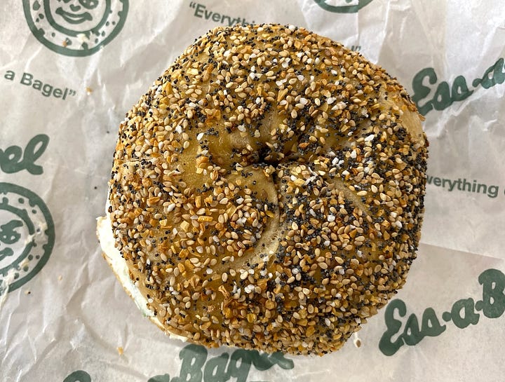 The bottoms of the plain and everything bagel