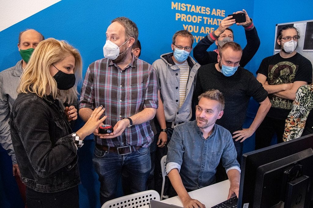Editors and staff at the launch of the independent Hungarian news outlet Telex in October 2020. Editors and staff at the launch of the independent Hungarian news outlet Telex in October 2020.