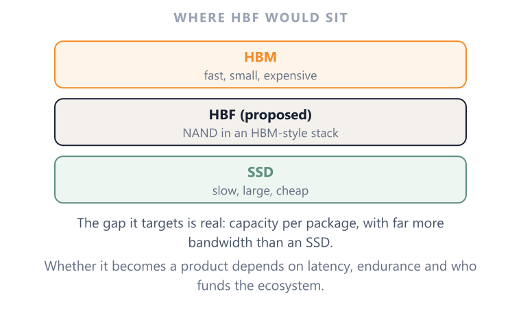 High Bandwidth Flash (HBF) HBF is an attempt to put a new rung between HBM and storage.
