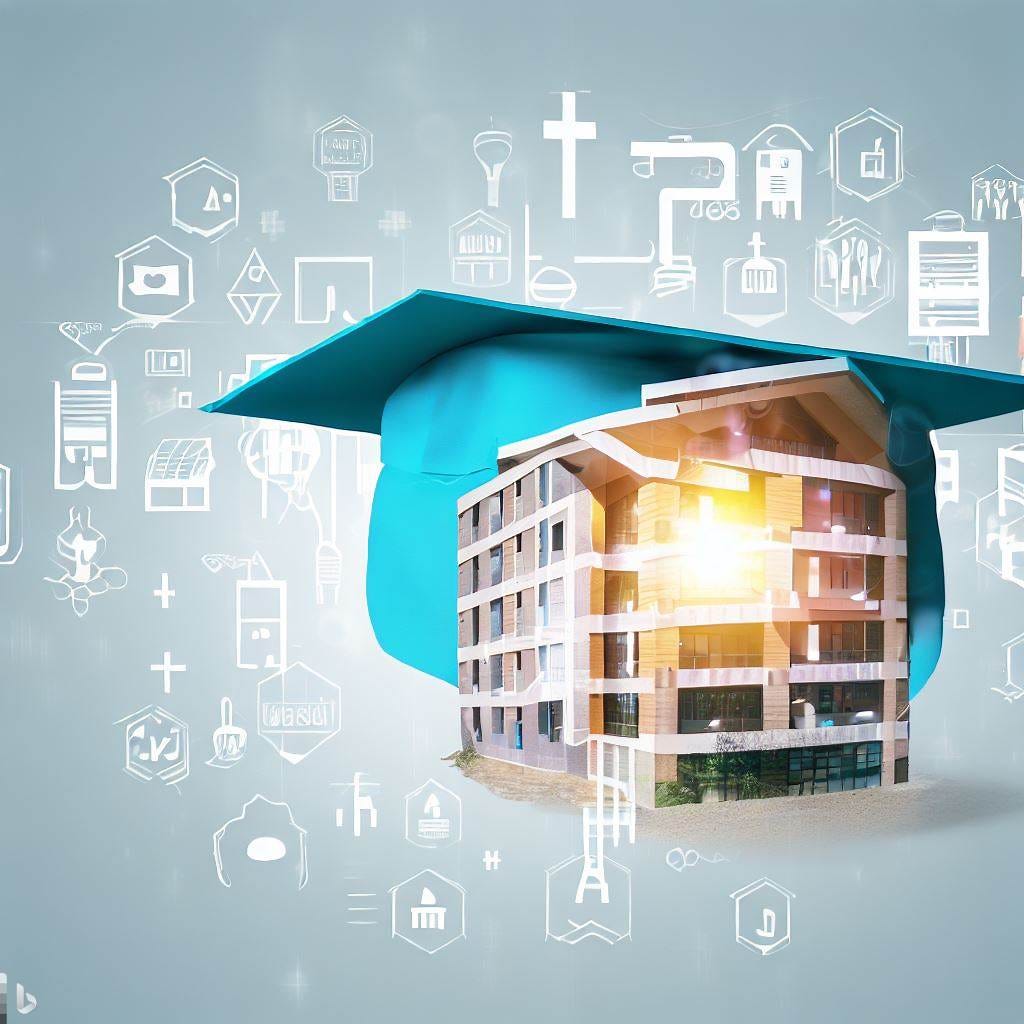 An image of education, healthcare and housing