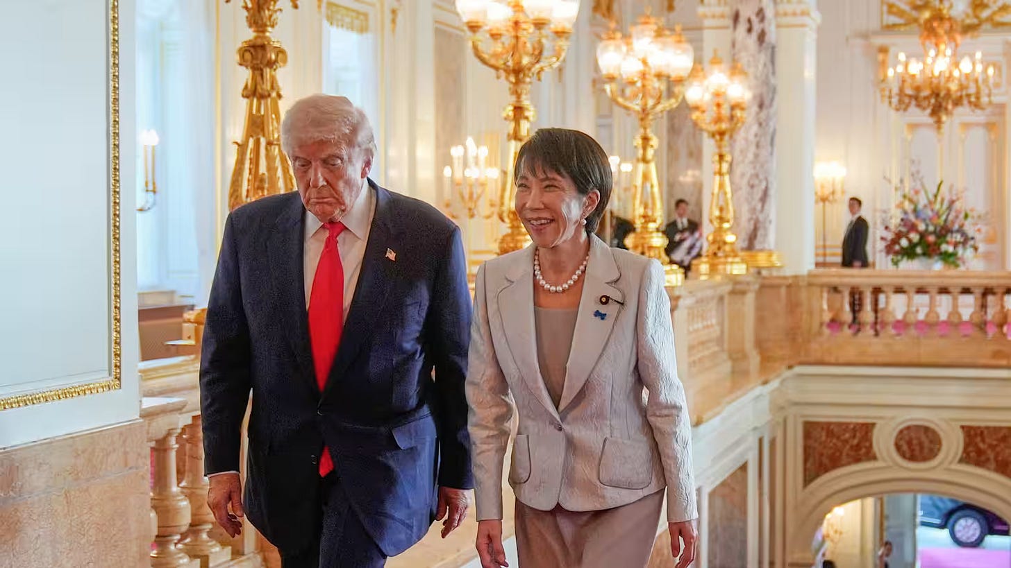 American President Donald Trump and Japanese PM Sanae Takaichi at Akasaka Palace in Tokyo on October 28th.