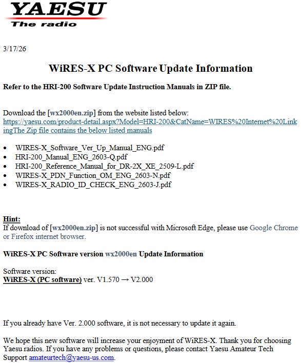 WIRES-X instructions to update to version 2.0 WIRES-X instructions to update to version 2.0