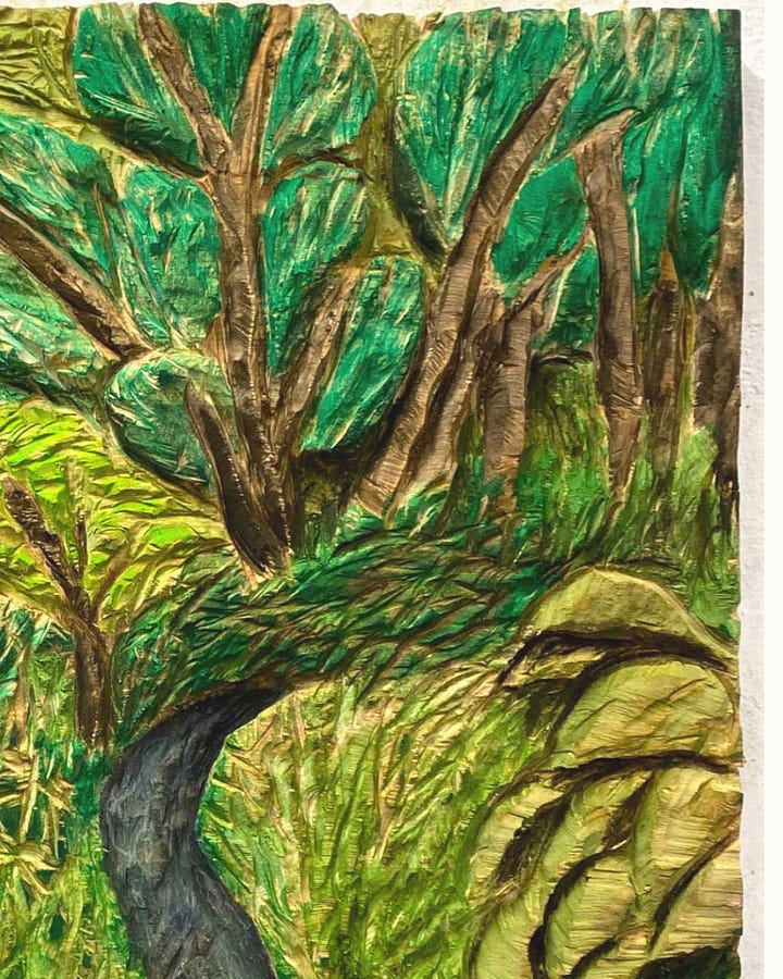 Wood sculpture by Tina Schneider, revealing raw textures and organic origins. Featured on Catapult by Munchies Art Club.
