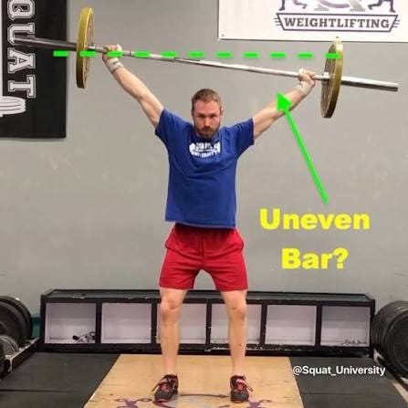 Do you have an uneven barbell when hold during an overhead squat or when  catching a snatch? I find this is often due to a side to side imbalance in  how the muscles are working that surround the back ...