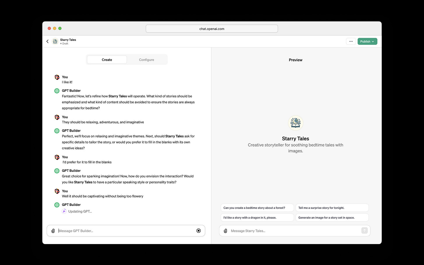 What OpenAI’s GPT builder interface looks like.