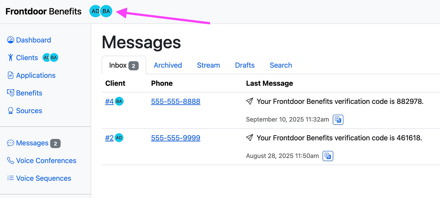A screenshot of my application with little presence indicators decorating content