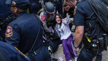 Protestor arrested at University of Texas at Austin during a pro-Palestinian protest on April 24, 2024