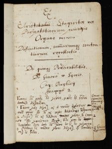Isaac Newton's handwritten notes on Aristotle's Organon, circa 1661–1665 Isaac Newton's handwritten notes on Aristotle's Organon, circa 1661–1665