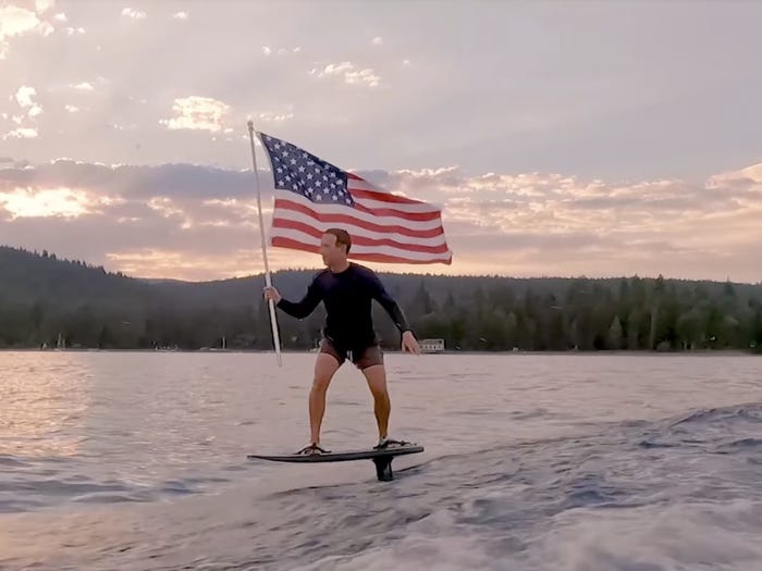 Zuckerberg Celebrates July 4 by Flying a Flag on a Surfboard - Business  Insider