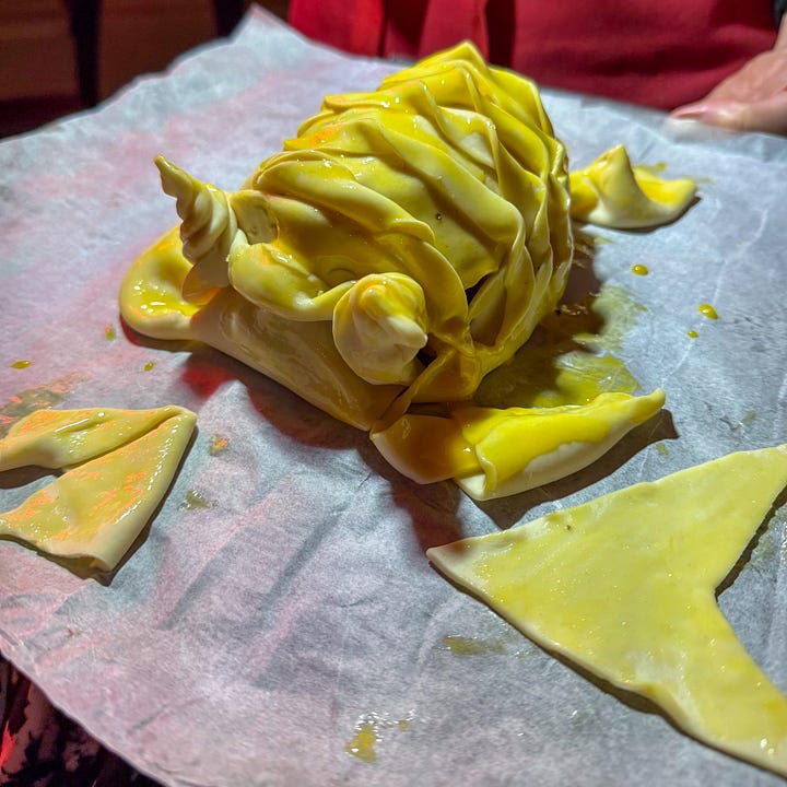Pork with anchovies in a pastry crust at Augustin Marchand d'Vins, Paris