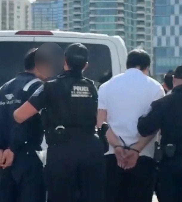 Cruise ship employees arrested by US Customs & Border Protection Agents in San Diego (Photo by @undelbarrio via instagram.com) Cruise ship employees arrested by US Customs & Border Protection Agents in San Diego (Photo by @undelbarrio via instagram.com)