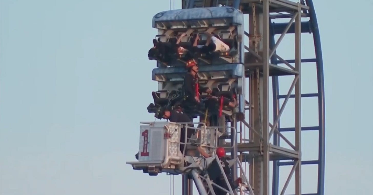 8 rescued after roller coaster malfunction in Texas leaves riders stuck  over 100 feet in the air