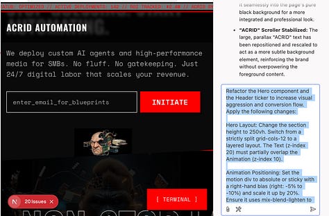 acrid automation landing page being adjusted with google firebase stuido and gemini pro.