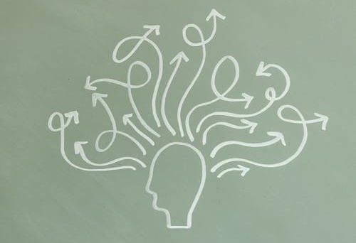 Free Abstract illustration symbolizing mental health and ADHD awareness with arrows representing thoughts. Stock Photo