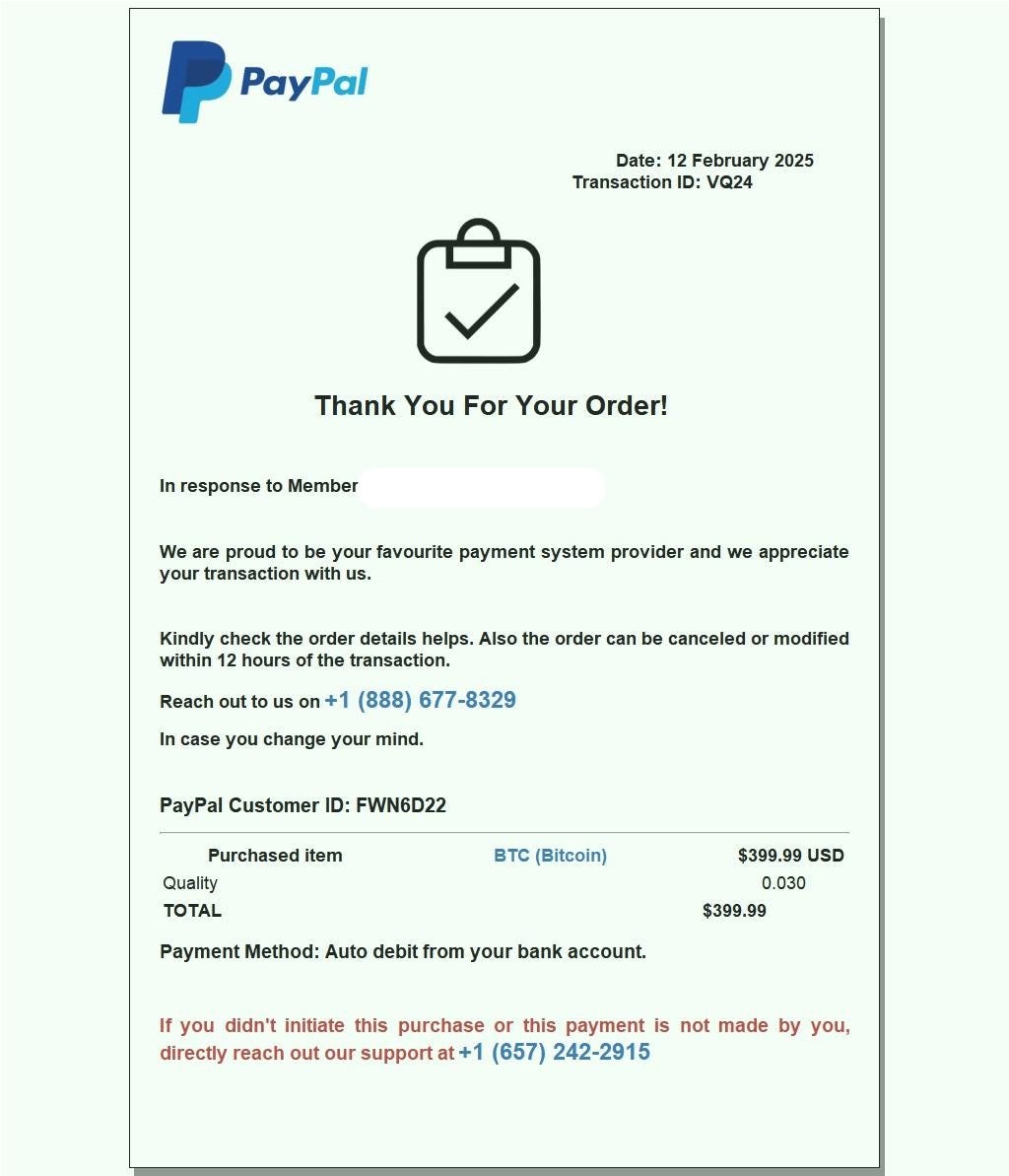 Fake PayPal Bitcoin Emails Lead to Phone Scam