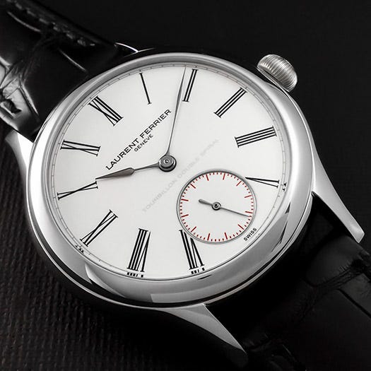The light-gray type on the Galet Classic's dial offers the only hint that there’s a tourbillon on the back. The light-gray type on the Galet Classic's dial offers the only hint that there’s a tourbillon on the back.