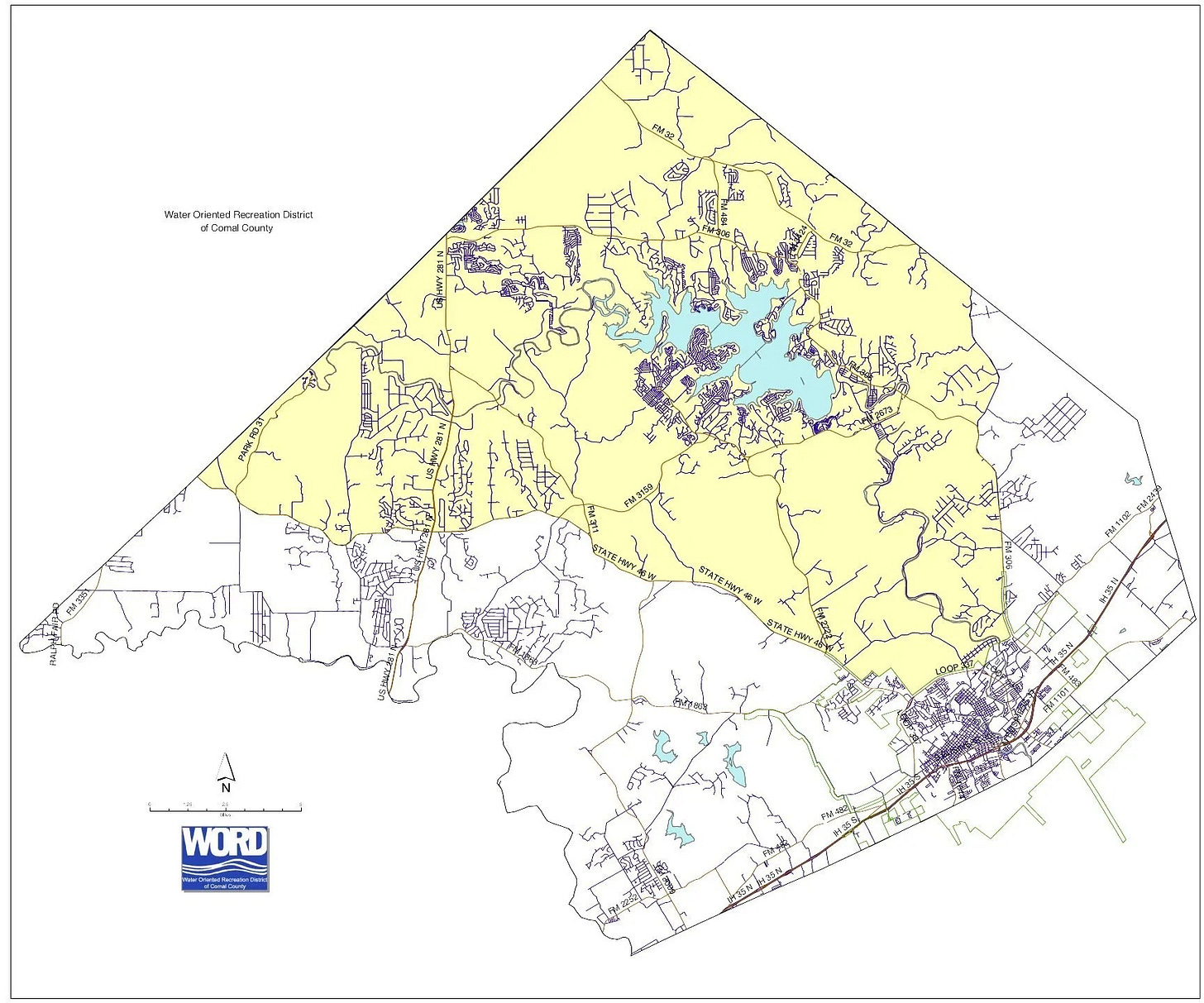 The Water Oriented Recreation District of Comal County was authorized by the Texas Legislature in 1987 and approved by voters in 1988.