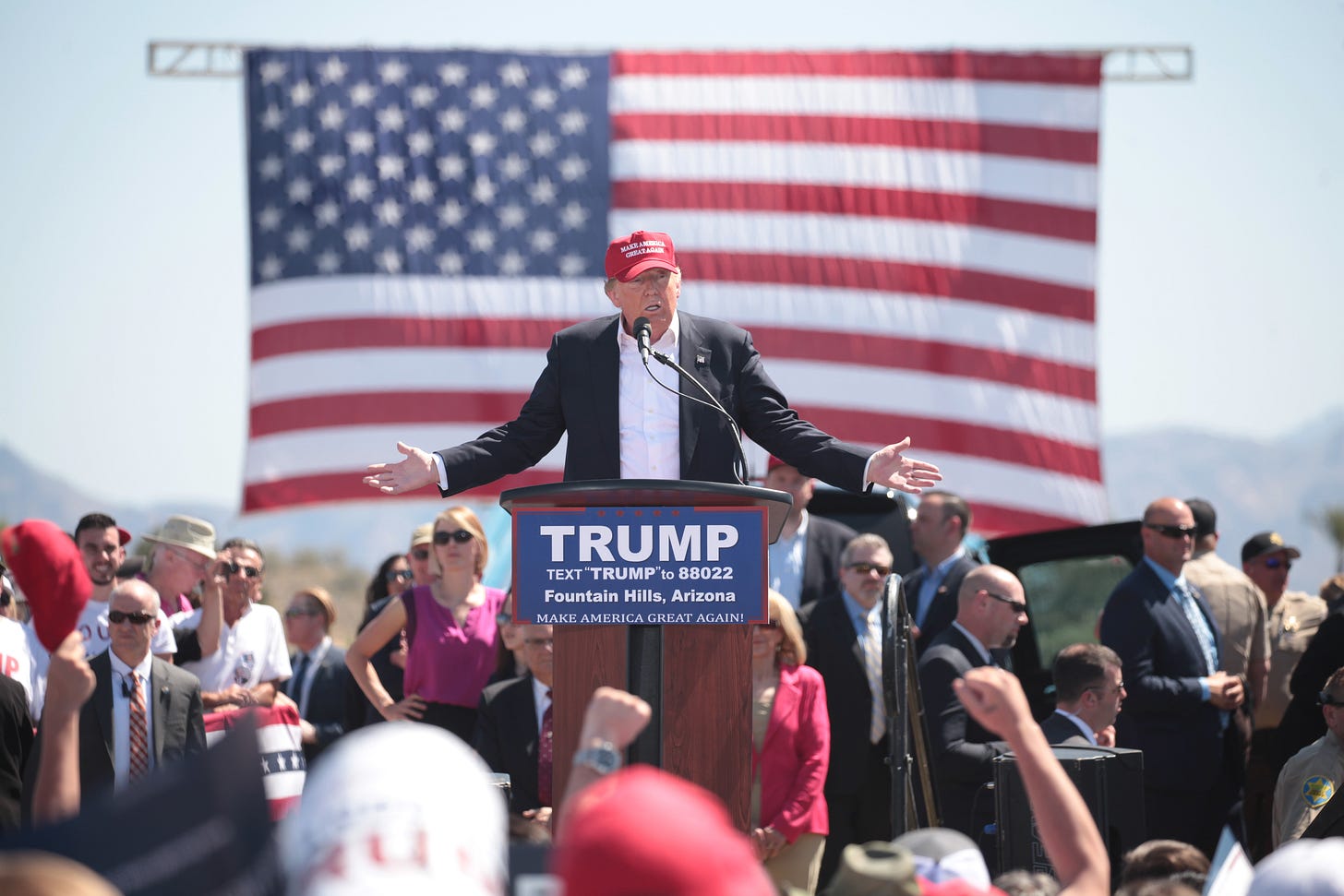 Donald Trump at a 2016 campaign rally Donald Trump at a 2016 campaign rally
