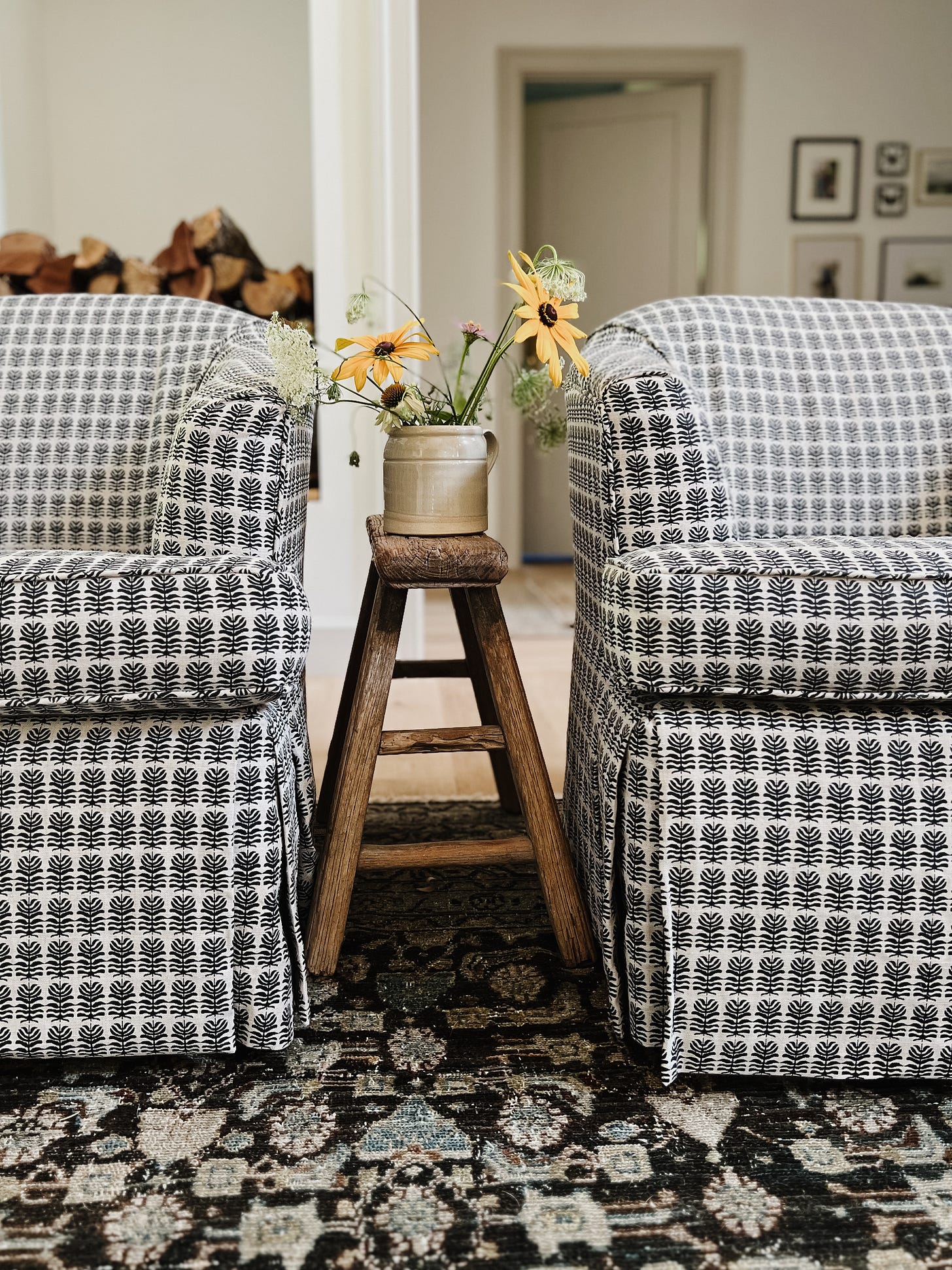 greige textiles clara fabric on vintage curved back chairs