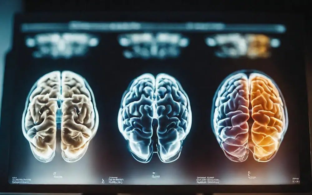 3 brain scans side-by-side, each representing a distinct brain aging pattern identified through AI analysis.