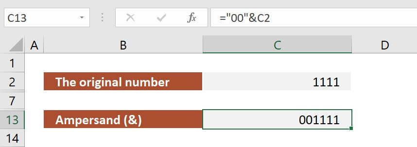 Formula to add leading zeros using the Ampersand (&) symbol function