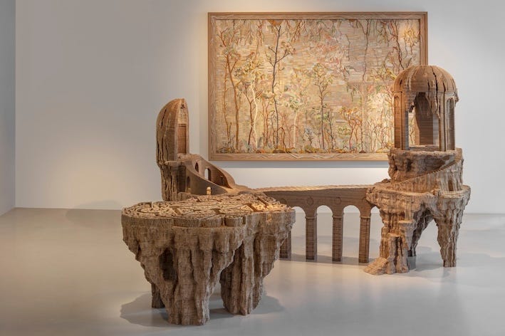 Promontoire, 177 x 335 x 290 cm, 2024
Carton, bois, laiton, matériaux divers
© Benoît Fougeirol
Courtesy Eva Jospin
© Adagp, Paris, 2025 Promontoire, 177 x 335 x 290 cm, 2024
Carton, bois, laiton, matériaux divers
© Benoît Fougeirol
Courtesy Eva Jospin
© Adagp, Paris, 2025