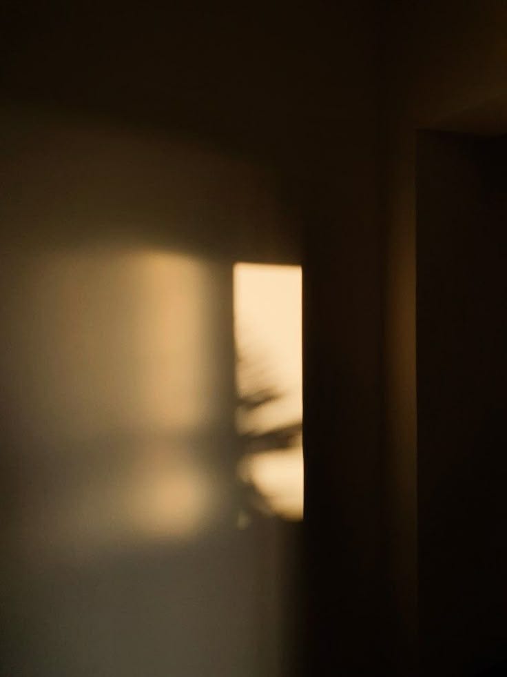 This may contain: the light is shining through the window in the room that has no curtains on it