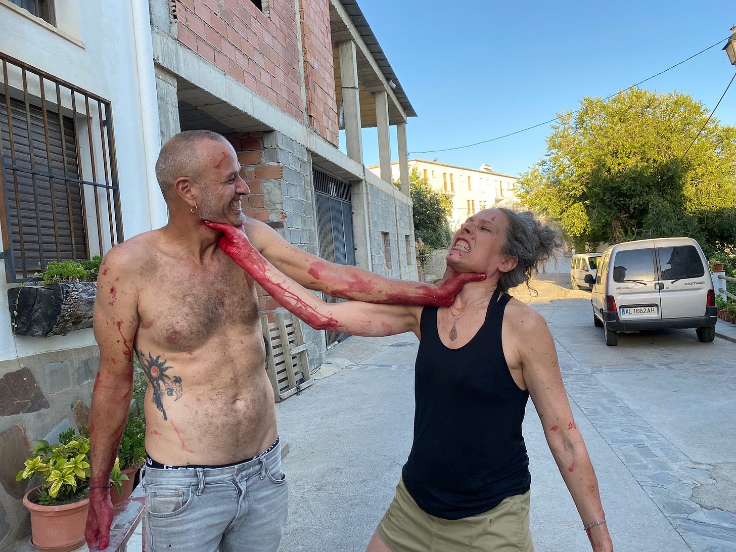 yogis pretending to strange each other
