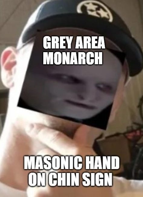 Grey Area Monarch's Luciferian Hand Signals #3 - Hand on Chin 