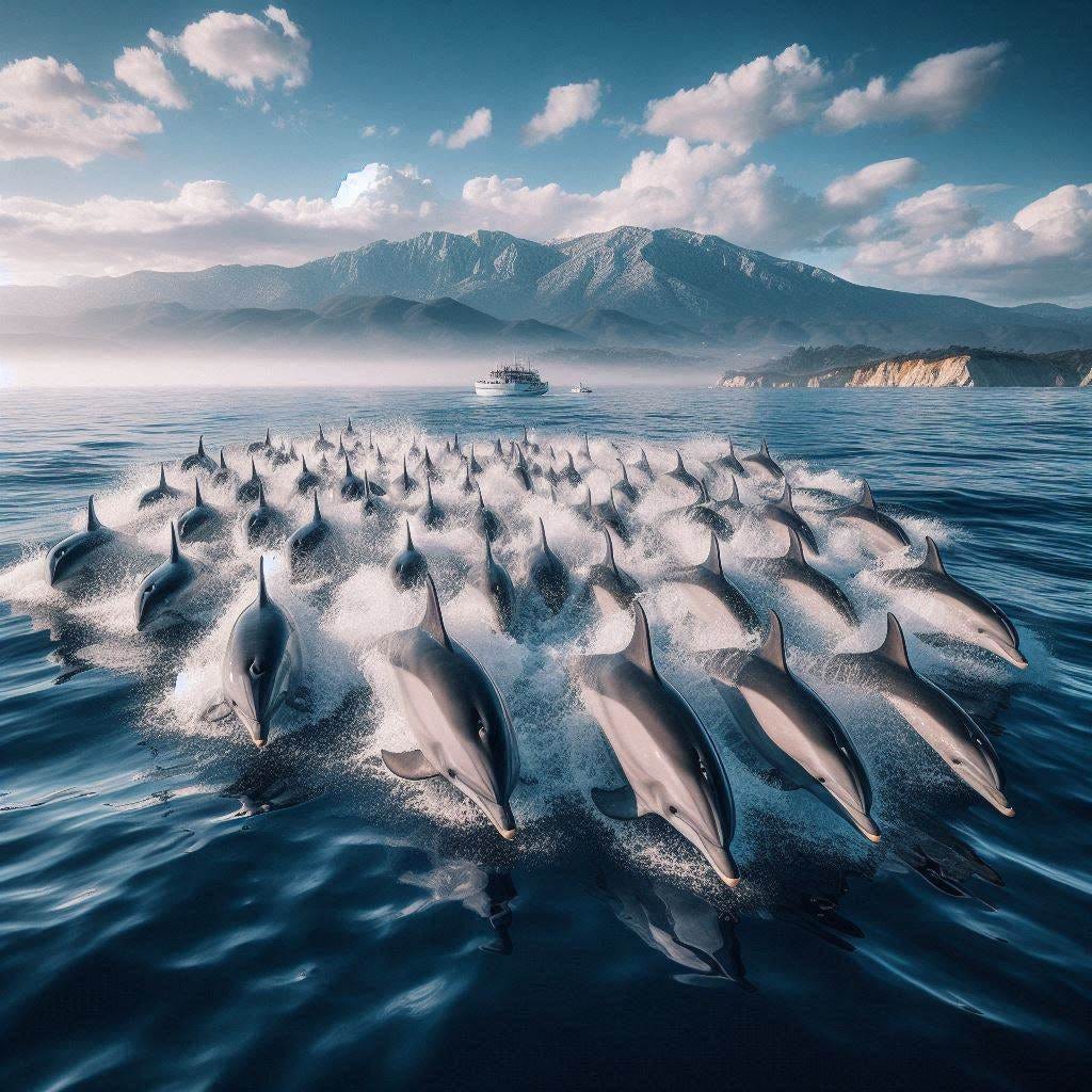 super pod of dolphins in monterey bay